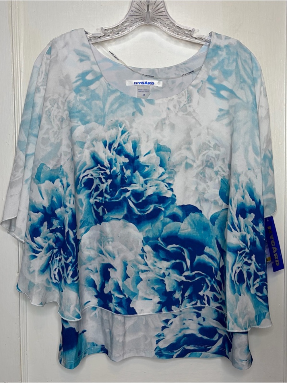 Nygard Floral Blouse Top Pullover Artsy Ethereal Flowy Blue White Sz M NWT